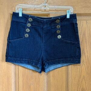 Express Denim Shorts Womens Size 8 Blue Dark Wash Nautical Sailor Sailing Boat